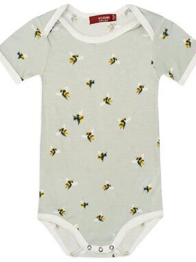 MilkBarn | Blue Honeybees Short Sleeve Onesie Bodysuit | Size 3-6 Months